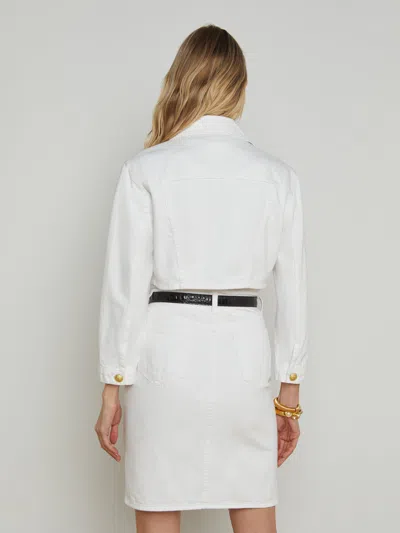 Shop L Agence Genevie Cropped Denim Jacket In Blanc