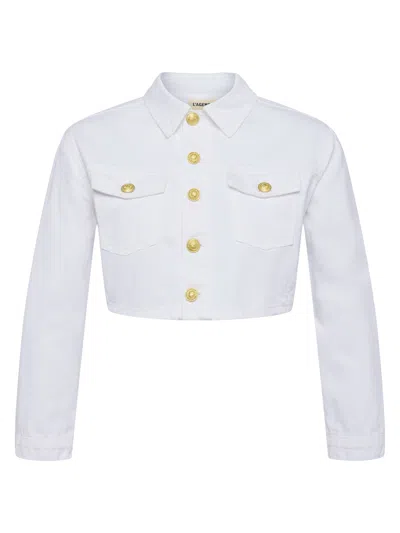 L Agence Genevie Cropped Denim Jacket In Blanc