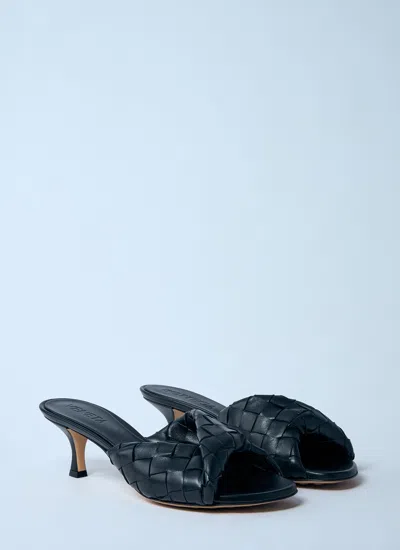 Bottega Veneta Interciato Woven Twist Mule Sandals In Black