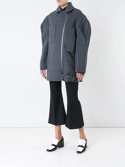 Shop Stella Mccartney Oversize Knit Sleeve Coat In Grey