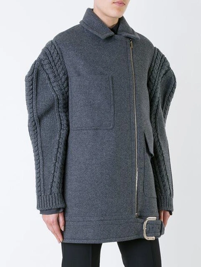 Shop Stella Mccartney Oversize Knit Sleeve Coat In Grey