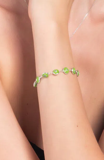 Best Silver Evil Eye Enamel Station Bracelet In Silver/green
