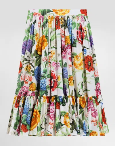 Dolce & Gabbana Floral-print Poplin Skirt In White