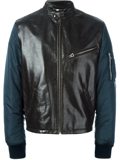 Dolce & Gabbana Bomber Sleeve Leather Jacket In Black