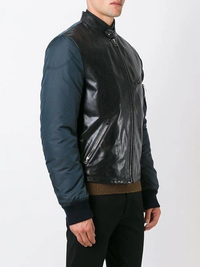 Shop Dolce & Gabbana Leather Panel Bomber Jacket - Black