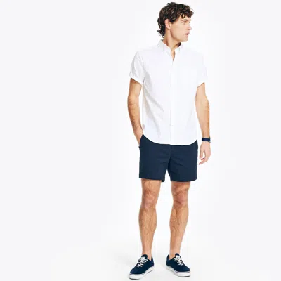 Nautica Mens Solid Oxford Short-sleeve Shirt In White