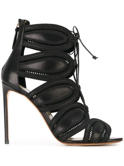 Francesco Russo Francesca Russo Front Lace-up  High Heel Sandals In Black