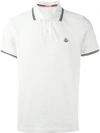 Moncler Logo Stripes Cotton Piqué Polo Shirt, White