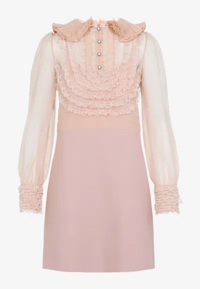 Valentino Peter Pan Collared Ruffle Bib Mini Dress In Pink