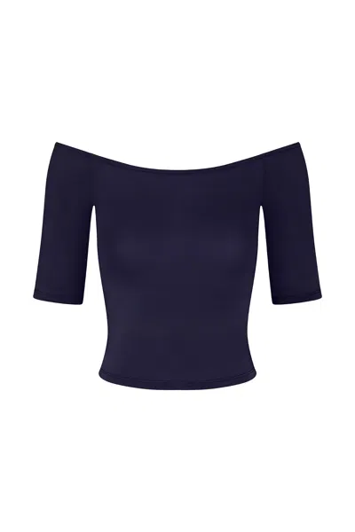 Anemos Carolyn Off The Shoulder Top In Luxe Cupro Jersey In Marine