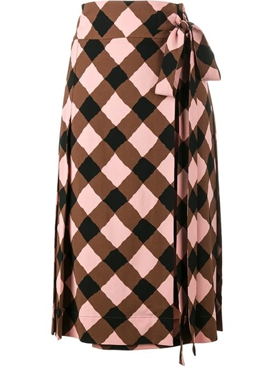 Marni Check Print Wrap Skirt In Brown