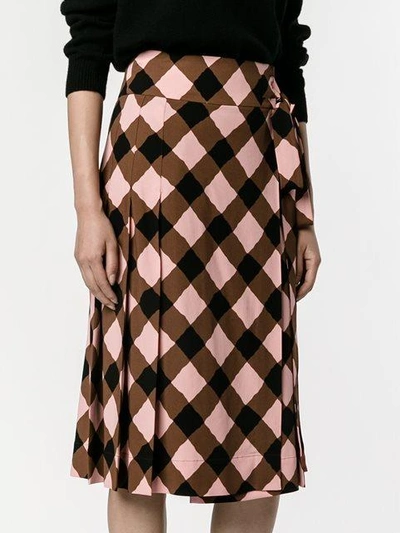 Shop Marni Checked Wrap Skirt In Brown