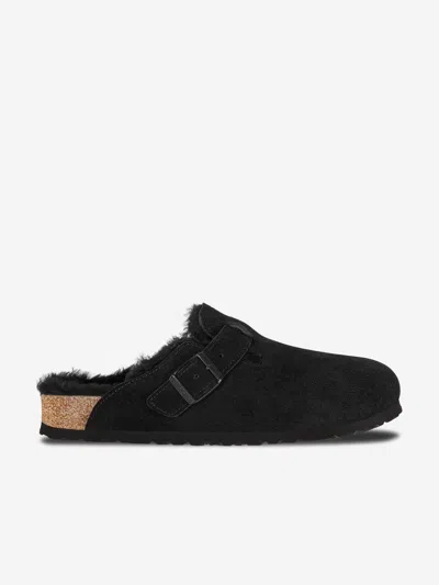 Birkenstock Boston Suede Slippers In Black
