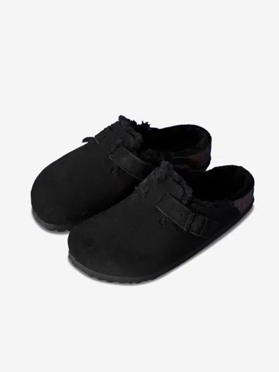 Birkenstock Boston Suede Slippers In Black