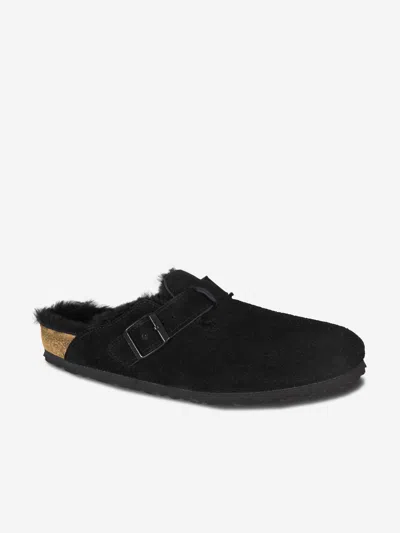 Birkenstock Boston Suede Slippers In Black