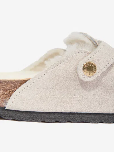 Birkenstock Taupe Kids' Boston Soft Footbed Suede Clogs Eur 32 / 13 Uk In White