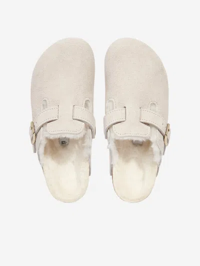 Birkenstock Taupe Kids' Boston Soft Footbed Suede Clogs Eur 32 / 13 Uk In White