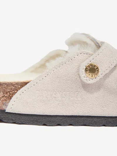 Birkenstock Taupe Kids' Boston Soft Footbed Suede Clogs Eur 32 / 13 Uk In White