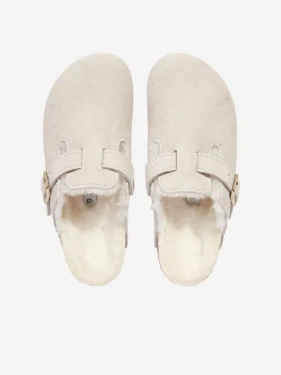 Birkenstock Taupe Kids' Boston Soft Footbed Suede Clogs Eur 32 / 13 Uk In White