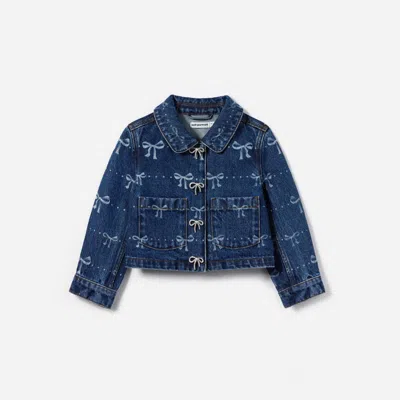 Self-portrait Denim Bow Printed Jacket In Blue