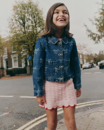 Self-portrait Denim Bow Printed Jacket In Blue