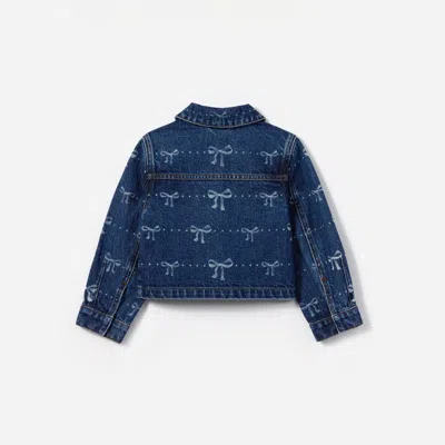 Self-portrait Denim Bow Printed Jacket In Blue