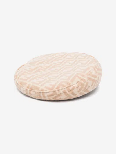 Fendi Girls Reversible Ff Logo Beret In Beige