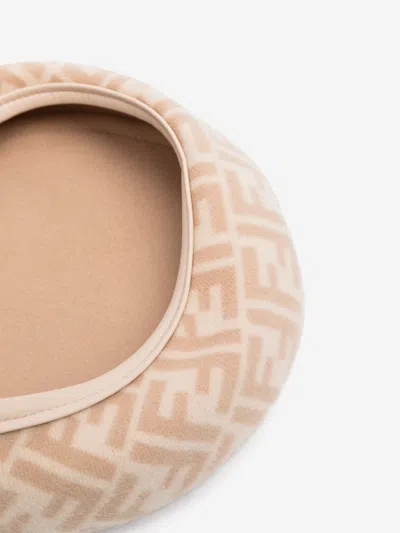 Fendi Girls Reversible Ff Logo Beret In Beige