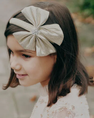 Self-portrait Self Portrait Girls Metallic Bow Headband In Gold