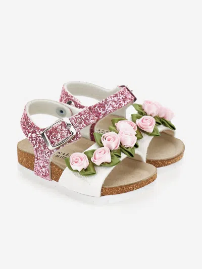 Monnalisa Girls Rose Glitter Sandals In Pink