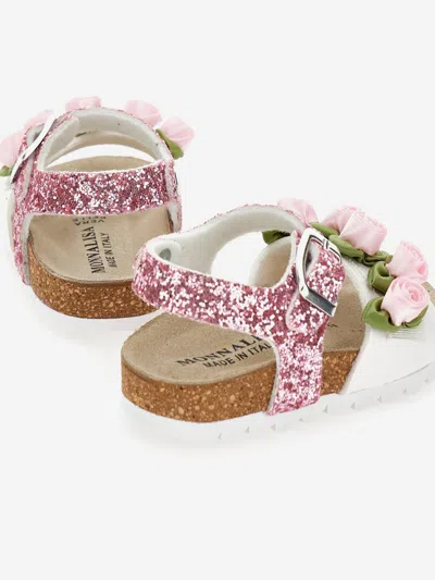 Monnalisa Girls Rose Glitter Sandals In Pink