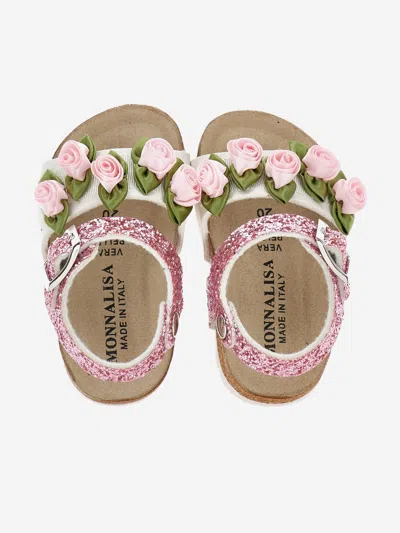 Monnalisa Girls Rose Glitter Sandals In Pink