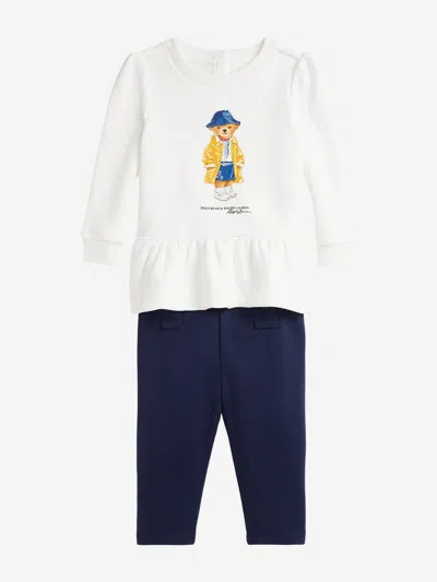 Polo Ralph Lauren Ralph Lauren Polo Bear Long Sleeve Cotton Graphic Sweatshirt & Leggings Set In White