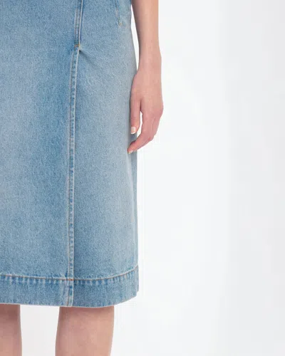 Victoria Beckham Blue Wrap Detail Denim Midi Skirt In Light Wash Denim