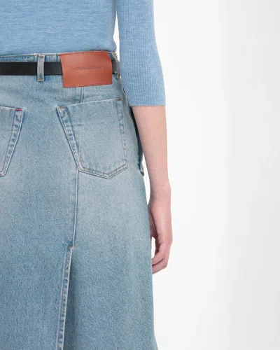 Victoria Beckham Blue Wrap Detail Denim Midi Skirt In Light Wash Denim