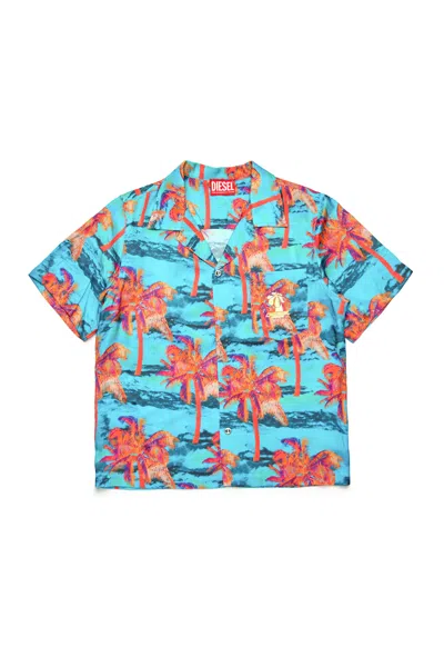 Diesel Camicia Bowling In Viscosa Allover Hawaii In Multicolor