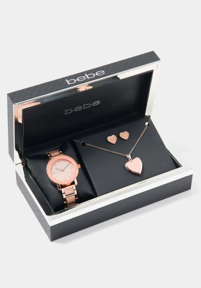 Bebe Watch Locket And Earring Set In Blush
