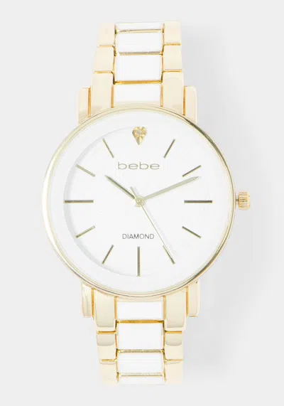 Bebe Diamond Dial Watch Necklace And Earring Set In White