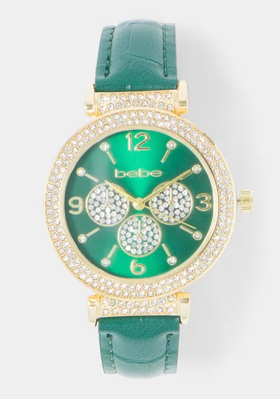 Bebe Croco Strap Crystal Watch In Green