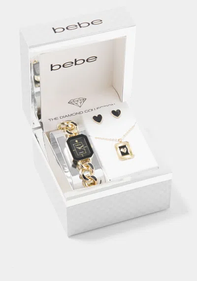 Bebe Diamond Dial Watch Necklace And Earring Set In Black