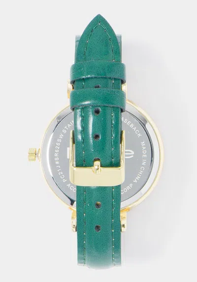 Bebe Croco Strap Crystal Watch In Green