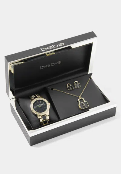 Bebe Watch Locket And Earring Set In Black