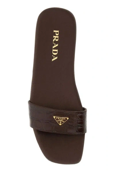 Prada Women's Chocolate Leather Slippers Sandal