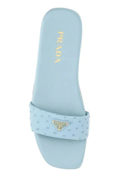 Prada Embossed Leather Slides Flat Sole