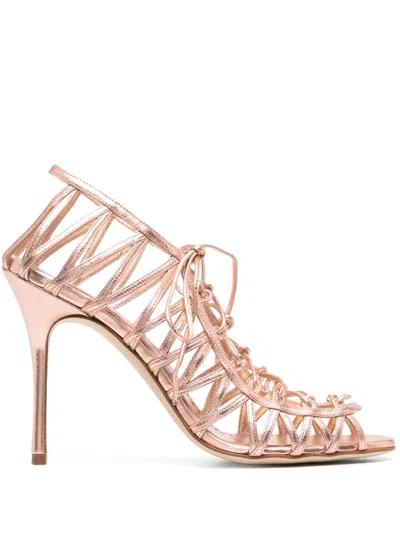 Manolo Blahnik Leather Sandals With Strappy Design And Stiletto Heel