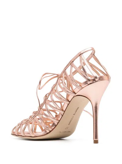 Manolo Blahnik Leather Sandals With Strappy Design And Stiletto Heel