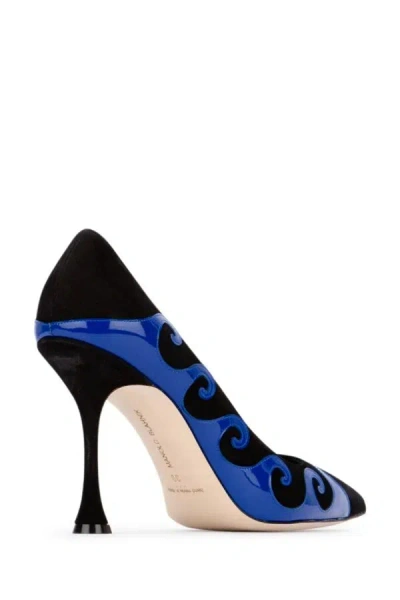 Manolo Blahnik Kasai Suede And Patent Leather Pumps