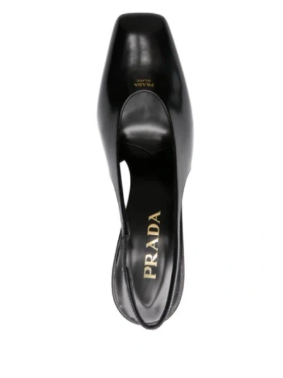 Prada Block Heel Patent Finish Pointed Toe Ballerina Shoes In Black