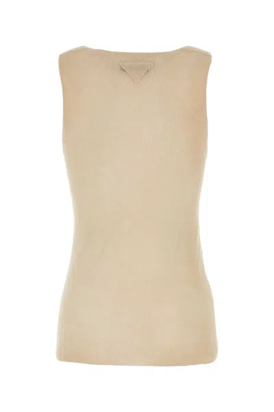 Prada Ribbed Cotton Tank Top Square Neckline