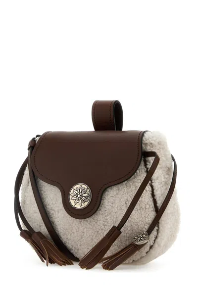 Prada Shearling Crossbody Bag With Tassel And Top Handle